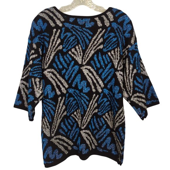 The Glory 3 by Gloria Furman Vintage metallic blue silver sweater 3/4" sleeves M - Picture 2 of 11